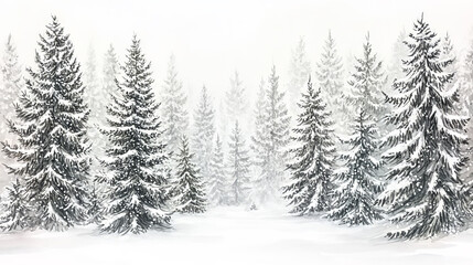 Fototapeta premium Forest Illustration with Snow in Winter