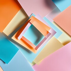 Vibrant Overlapping Paper Sheets, colorful layers of paper in a clean arrangement against an orange backdrop, ideal for design and creative projects