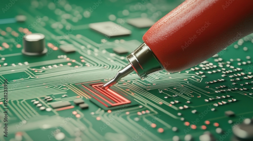 Poster red tool repairing a circuit board component