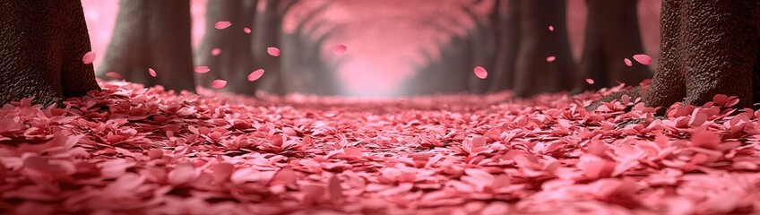 Dreamy Cherry Blossom Orchard in Full Spring Bloom with Falling Petals and Soft Pink Serenity