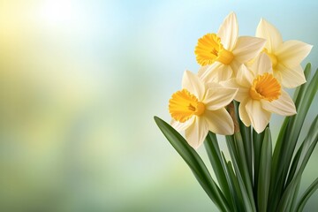 Obraz premium Bouquet of yellow and orange flowers with green stems