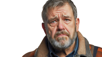 Fototapeta premium Serious Portrait of Distressed Bearded Man Reflecting Vulnerability and Emotion