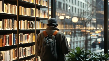 Person Asking for Book Recommendations in a Cozy Bookstore