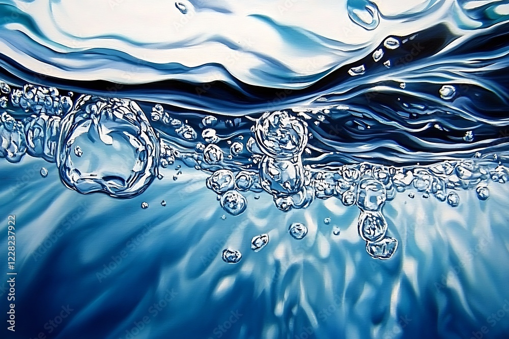 Poster Abstract Artistic Depiction of Water Bubbles Under Ocean Surface Exuding Serenity : Generative AI