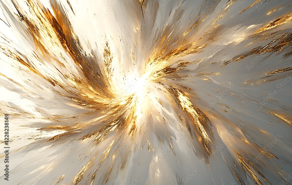 Leinwandbilder abstract golden and white energy burst with symmetrical pattern : generative ai