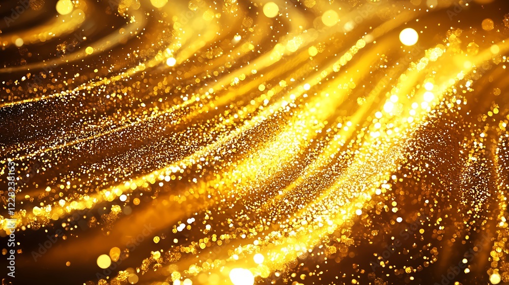 Aufkleber Sparkling Gold Particles in Motion Creating a Vibrant and Luminous Background : Generative AI