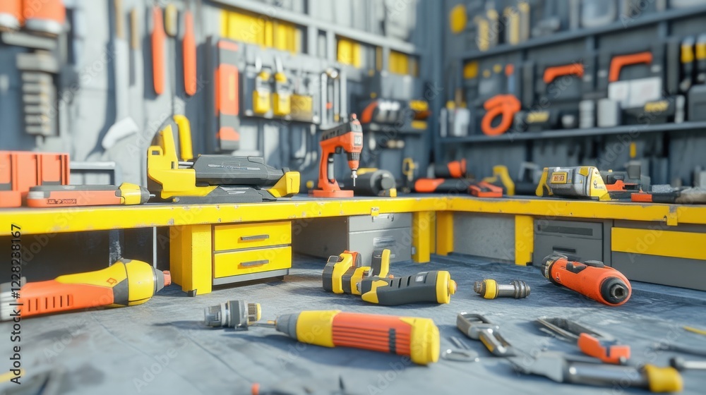 Poster well equipped workshop with assorted power tools