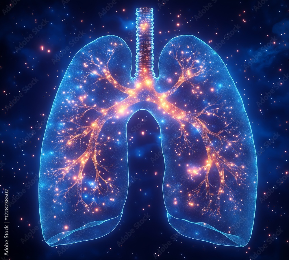 Poster Futuristic Digital Lungs with Cosmic Neural Connections Representing Health and Technology Integration : Generative AI