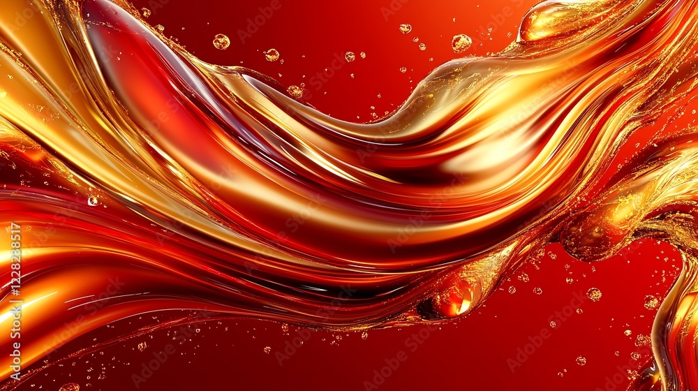 Poster Creative Flow with Vibrant Abstractions in Red and Gold Liquid Waves and Textures : Generative AI