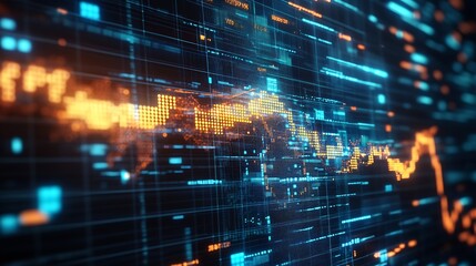 Dynamic Abstract Orange and Blue Financial Graph Data Visualization : Generative AI