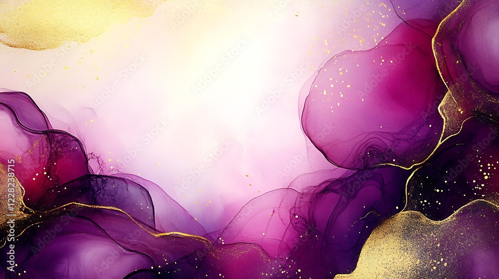 Poster elegant purple and gold ink waves with abstract texture and luxury design : generative ai