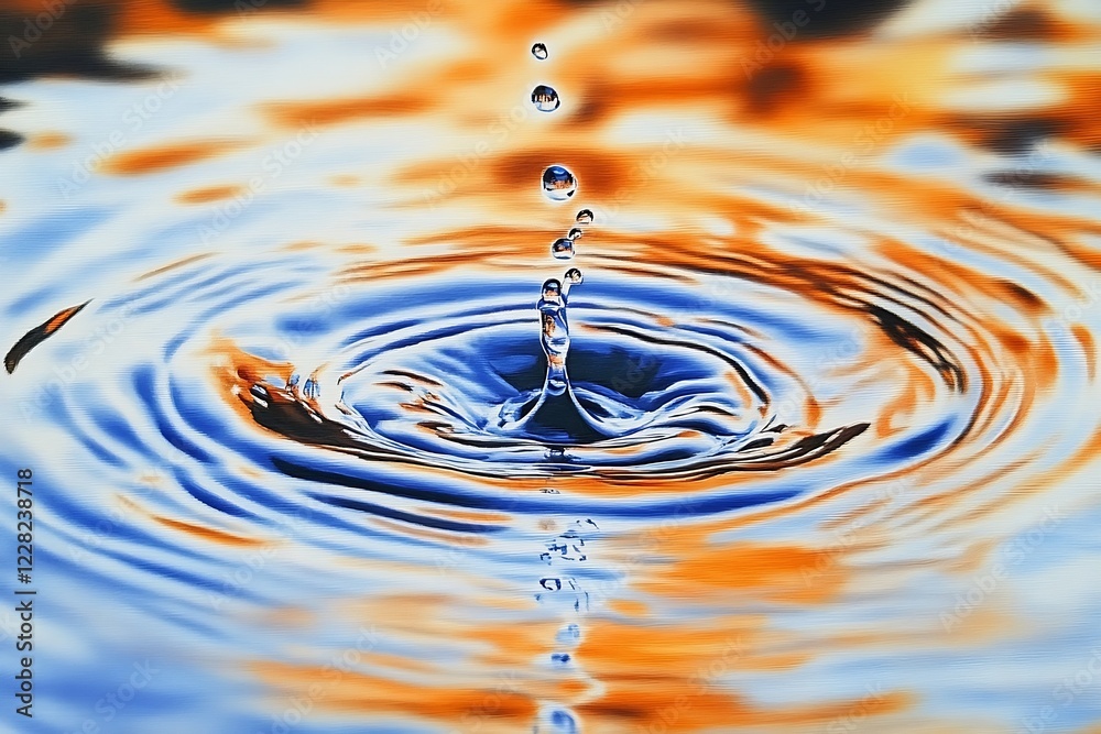 Poster vibrant water drop rippling on colorful surface in close-up : generative ai