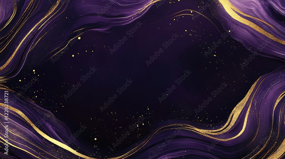 Poster elegant purple and gold abstract brushstroke background with sparkling accents : generative ai