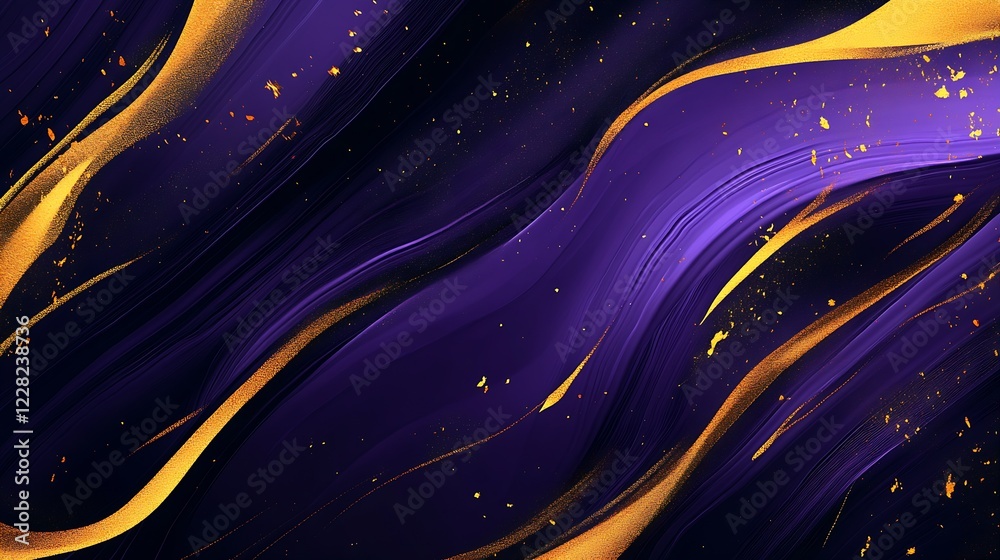 Leinwandbilder elegant purple and gold abstract art with dynamic smooth flowing lines and glitter : generative ai