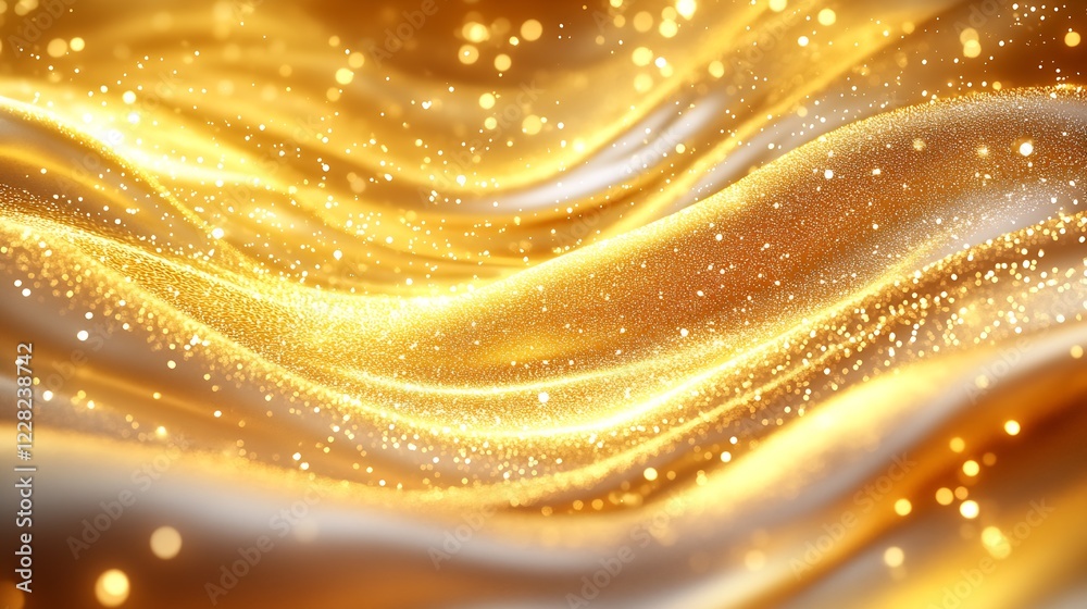 Leinwandbilder glittering golden abstract waves with sparkling particles creating magical fantasy scenery : generat