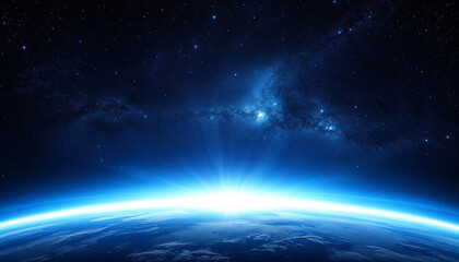 Fototapeta premium Stunning view of Earth from space showcasing the curvature and atmosphere at dawn