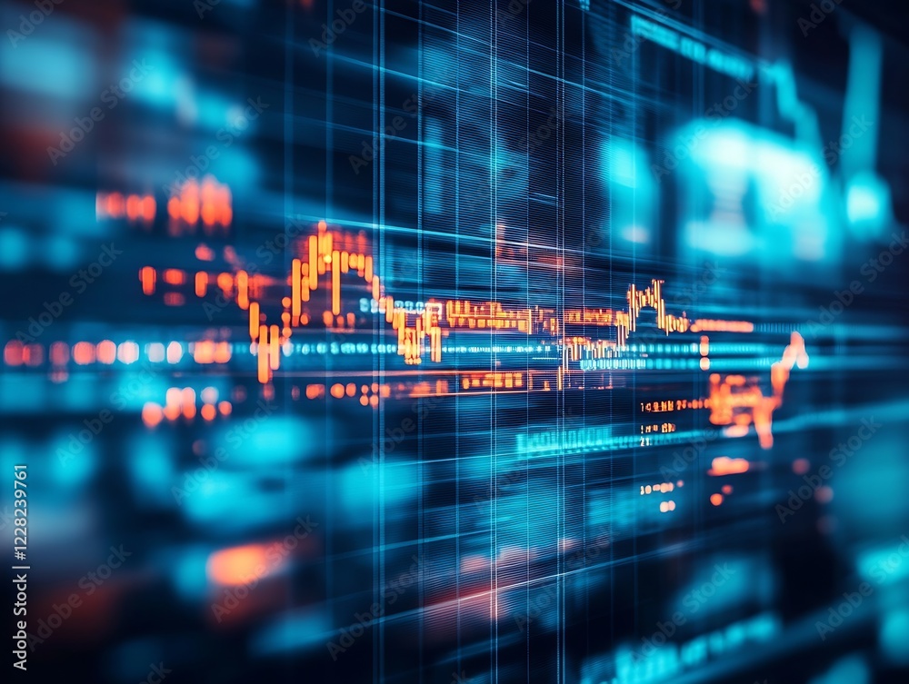 Aufkleber financial data visualization in blue and orange tones with digital stock market analysis : generativ