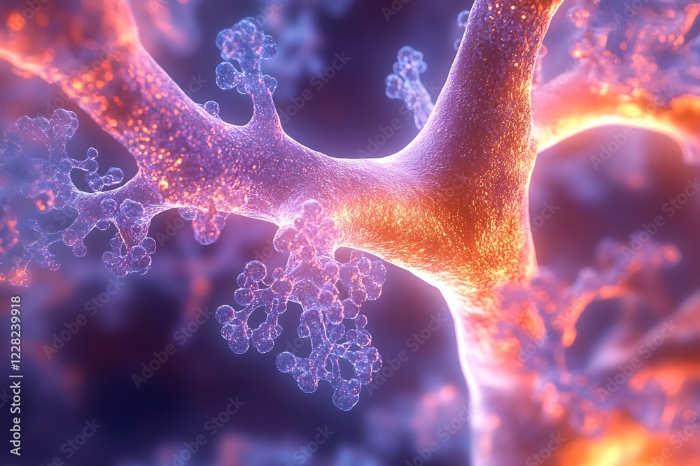 Aufkleber Close-up of Digital Rendering of Intricate Bioluminescent Tree Structure : Generative AI