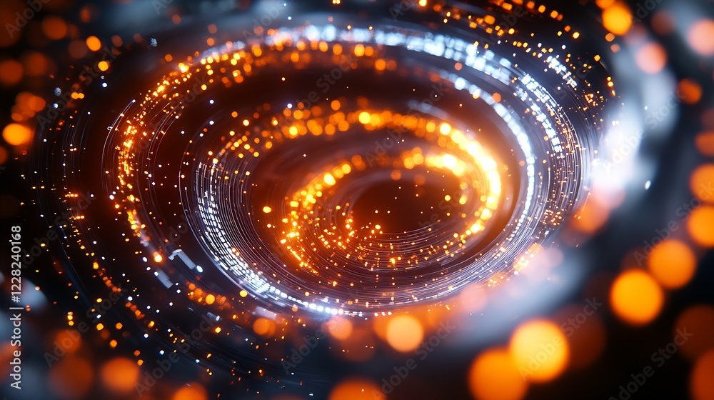 Poster Futuristic Orange and Blue Vortex with Glowing Particles in Dynamic Swirl Motion : Generative AI