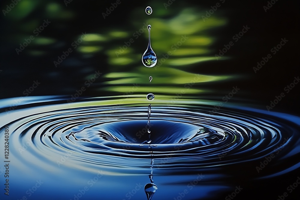 Poster perfect water droplet ripple effect creating reflective art : generative ai