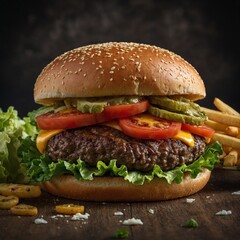 hamburger on a wooden background