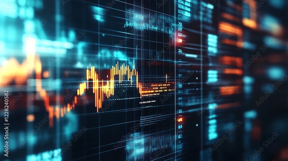 Poster high tech financial chart with fluctuating stock market data : generative ai