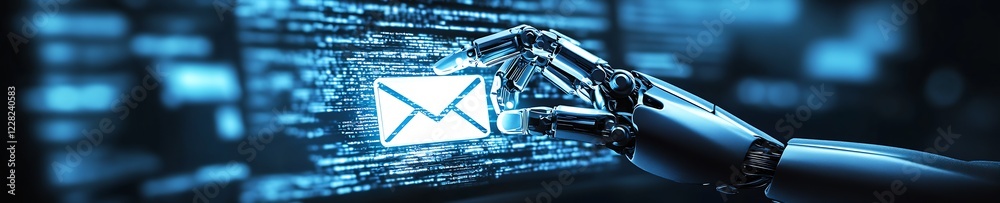 Leinwandbilder digital robotic arm with email icon on futuristic interface for technology communication : generativ