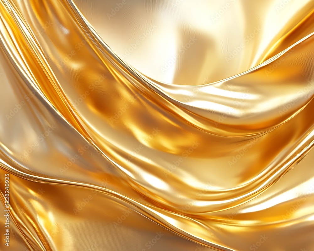 Poster luxurious close-up of golden silk fabric with shiny texture : generative ai