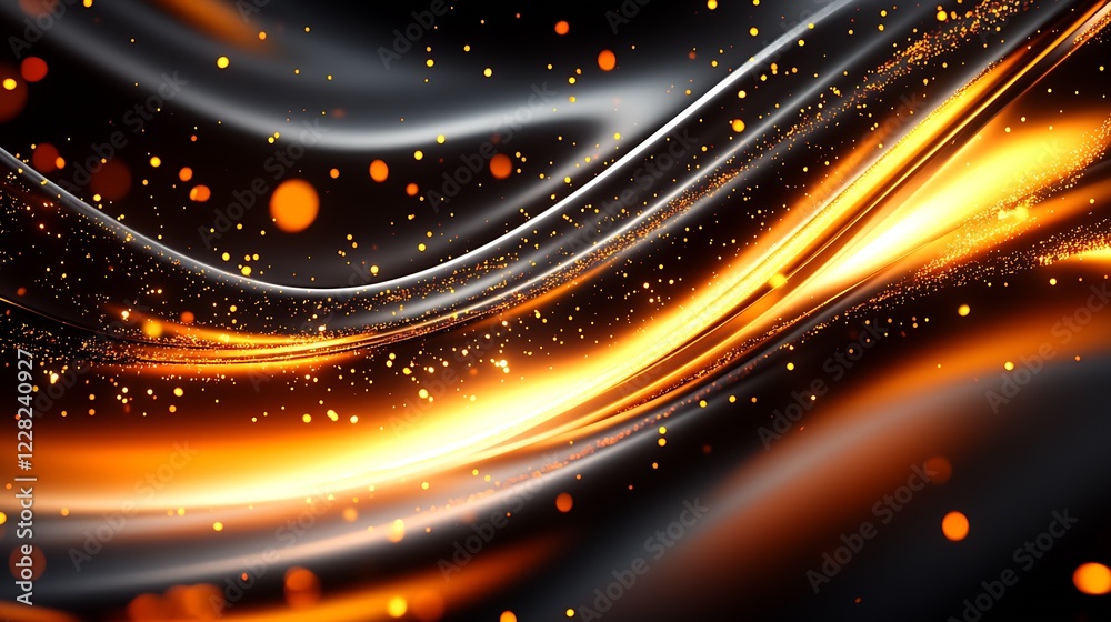 Poster abstract glowing orange and black wavy background with sparkles : generative ai