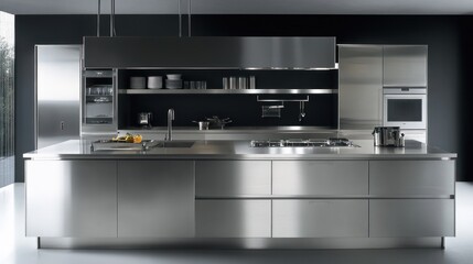 Fototapeta premium Modern Stainless Steel Kitchen Island Design