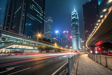 Fototapeta premium High-tech city scene with bokeh lights and motion blur, abstract background, neon lights, high-tech city, futuristic atmosphere, urban landscape