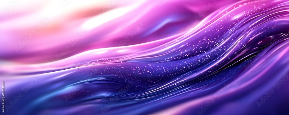 Poster abstract fluid waves in vibrant purple and pink with sparkling highlights : generative ai