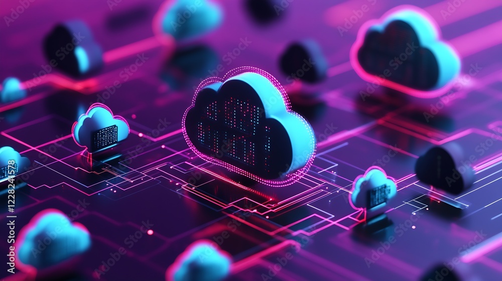 Poster Futuristic Cloud Computing Network with Digital Data Connections : Generative AI