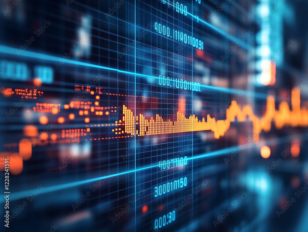 Poster Futuristic Digital Stock Market Chart with Dynamic Data Waves : Generative AI