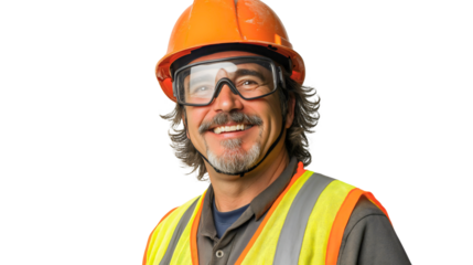 Cheerful Male Construction Worker in Safety Gear at Job Site Portrait
