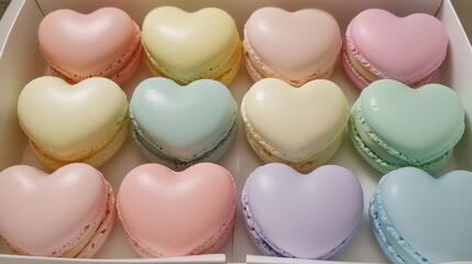 Obraz premium A Box of Heart-Shaped Macarons in Pastel Colors