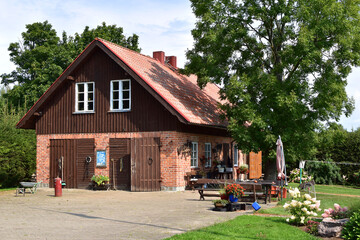 Typical country house, small colourful Scandinavian-style cottage, Lithuania