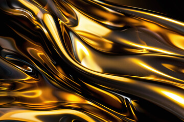 Elegant Flowing Golden Waves with Glowing Particles on a Dark Background, Abstract Futuristic Texture and Luxury Artistic Design