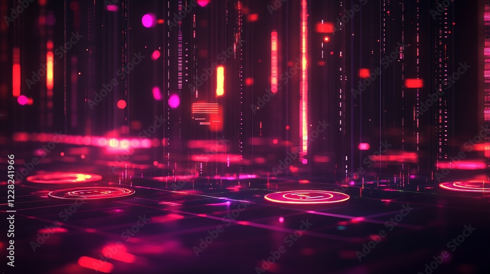 Aufkleber Futuristic Data Stream with Neon Lines and Abstract Digital Elements Illustrating Cybersecurity and Information Technology : Generative AI