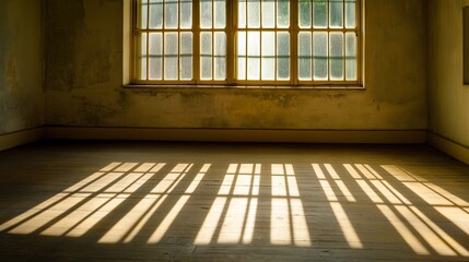 Moody Prison Cell with Subtle Sunshine Illuminating Aged Wooden Floor in Atmospheric Lighting
