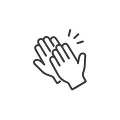 Obraz premium Clapping hands icon, enthusiastic gesture, minimalist black outline on white background, copy space