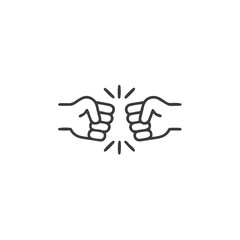 Fototapeta premium Fist bump icon, friendly gesture, minimalist black outline on white background, copy space