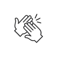 Clapping hands icon, joyful gesture, minimalist black outline on white background, copy space