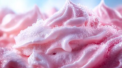 Fototapeta premium Close up of a pink frosted dessert with a lot of sprinkles. The frosting is very thick and the sprinkles are scattered all over the dessert. The dessert looks very delicious and inviting