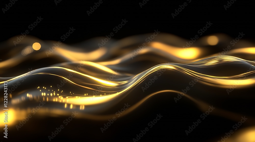 Poster Mesmerizing Golden Waves of Light on a Dark Background : Generative AI
