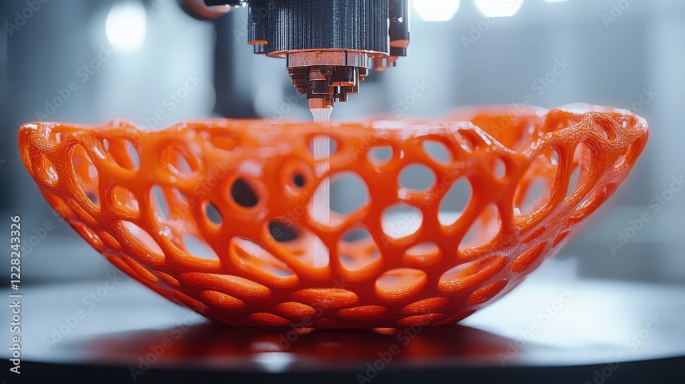 Poster orange three dimensional printed bowl creation in progress