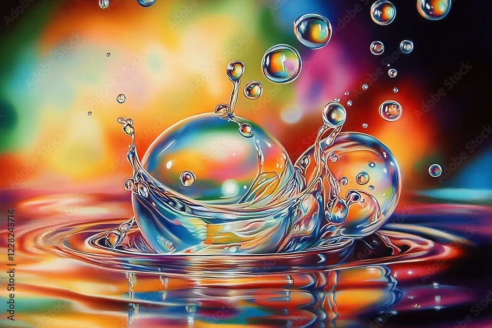Poster vibrant abstract water bubbles with colorful reflections : generative ai