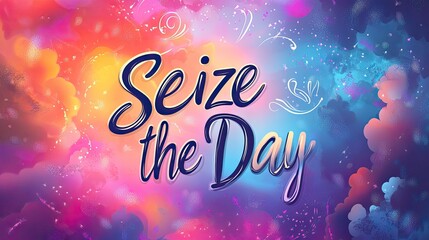 Motivational Seize the Day quote on colorful abstract background, ideal for social media or print