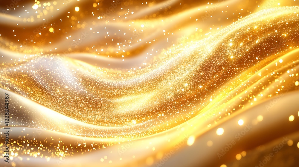 Poster luxurious golden sparkle waves with shimmering light particles for elegant backgrounds : generative 