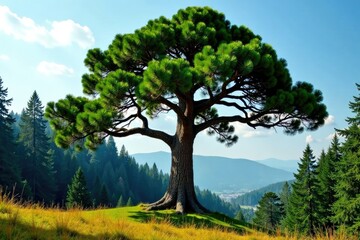 Obraz premium Mature Douglas Fir tree with tall trunk and broad canopy, tree, nature, Douglas Fir